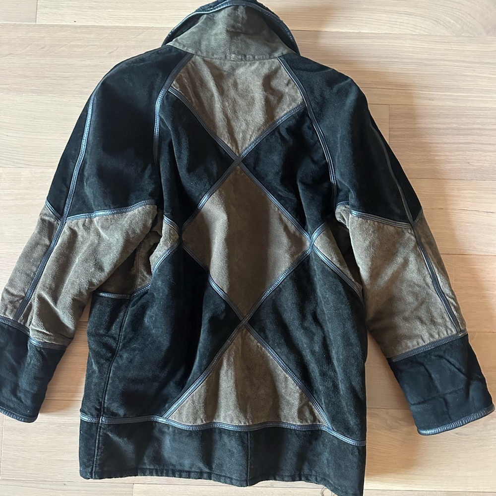 Oversized vintage green black suede patchwork coat